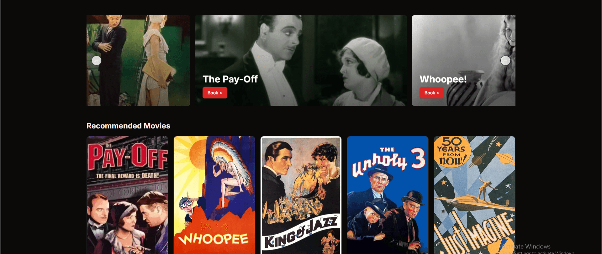 Movie Ticket Booking Webapp interface