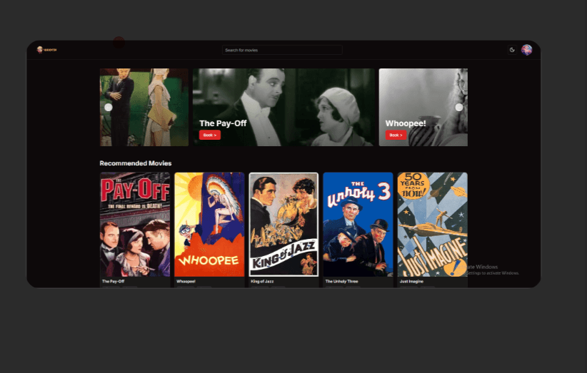 Movie Ticket Booking Webapp interface