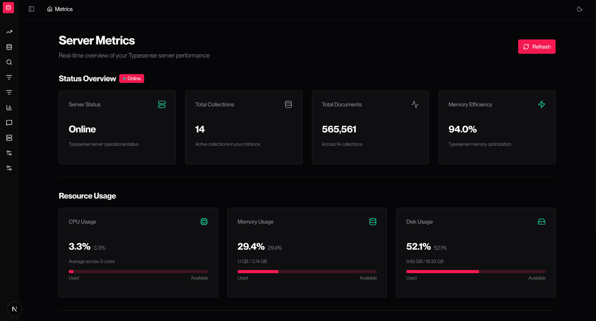 Typesense Dashboard interface
